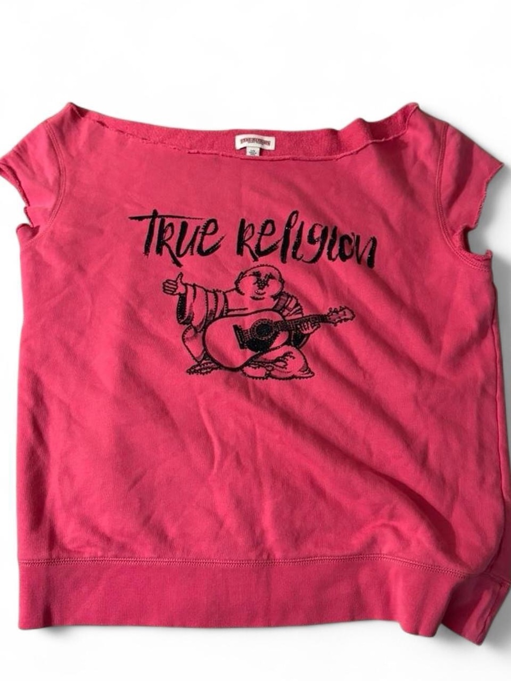 True Religion Bright Pink Graphic Tee with Black Logo